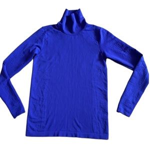 ATHLETA RIBBED ROYAL BLUE TURTLENECK THUMB HOLE ON SLEEVE STRETCHY FITTED SZ M